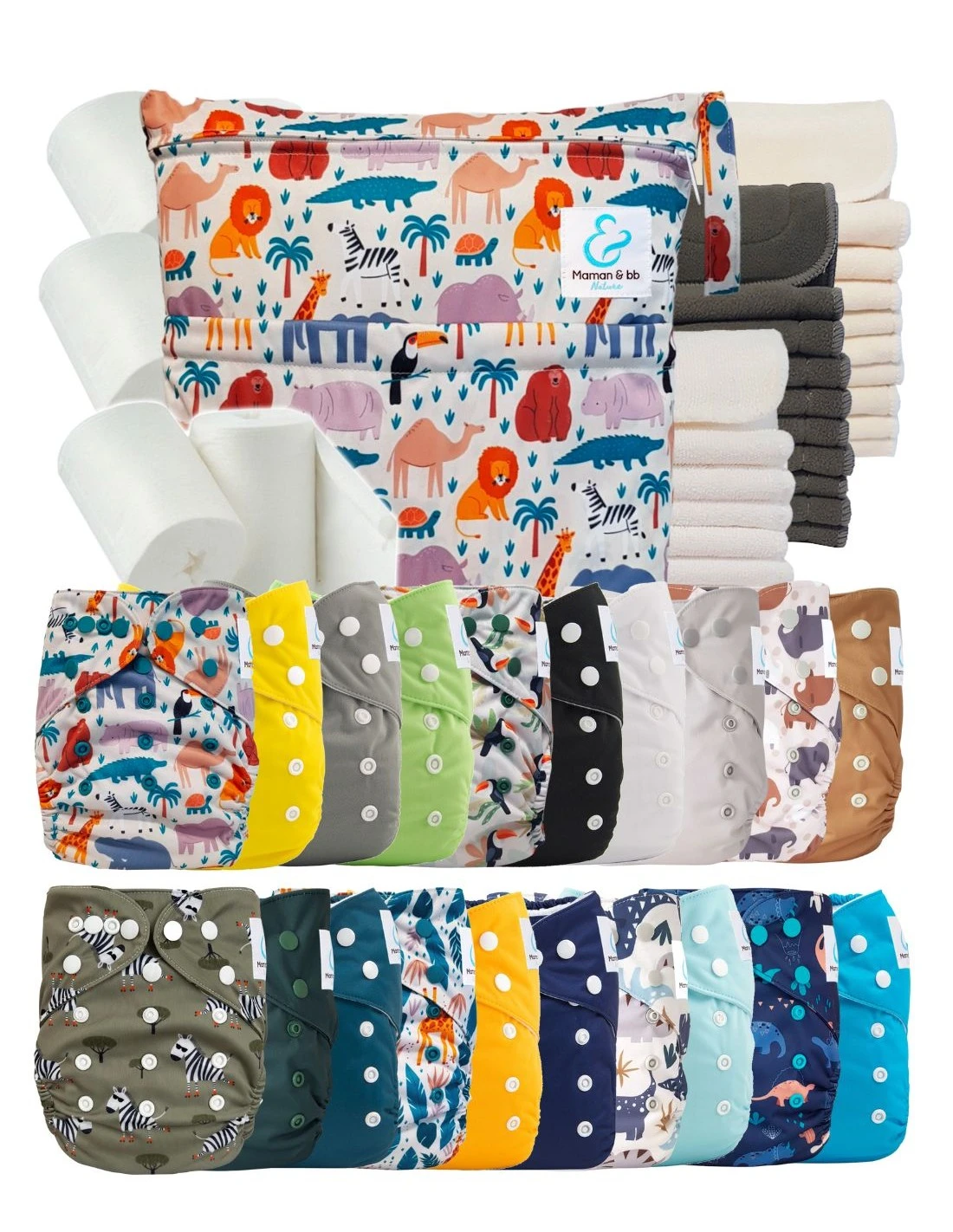 Mega Pack 20 Couches Lavables TE1 40 Inserts 400 Voiles Sac - Animaux 1 Mega Pack 20 Couches Lavables TE1 40 Inserts 400 Voiles Sac - Animaux