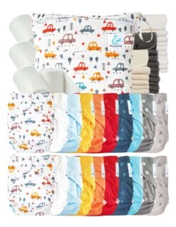 Mega Pack : 20 Couches Lavables TE2 + 30 Inserts + 400 Voiles + Sac - Cars