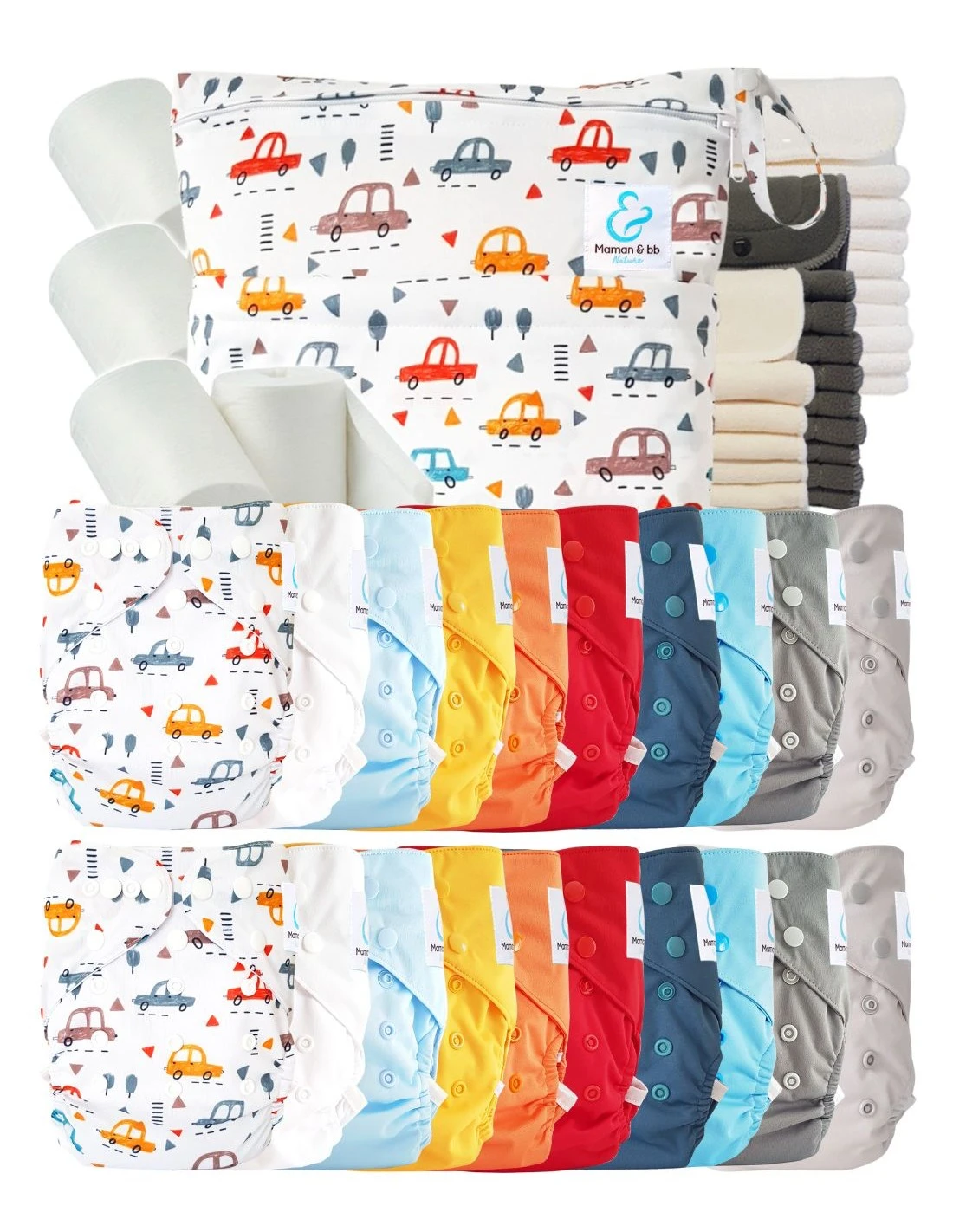 Mega Pack : 20 Couches Lavables TE2 + 30 Inserts + 400 Voiles + Sac - Cars 1 Mega Pack : 20 Couches Lavables TE2 + 30 Inserts + 400 Voiles + Sac - Cars