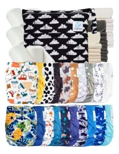 Mega Pack : 20 Couches Lavables TE2 + 30 Inserts + 400 Voiles + Sac - Stars