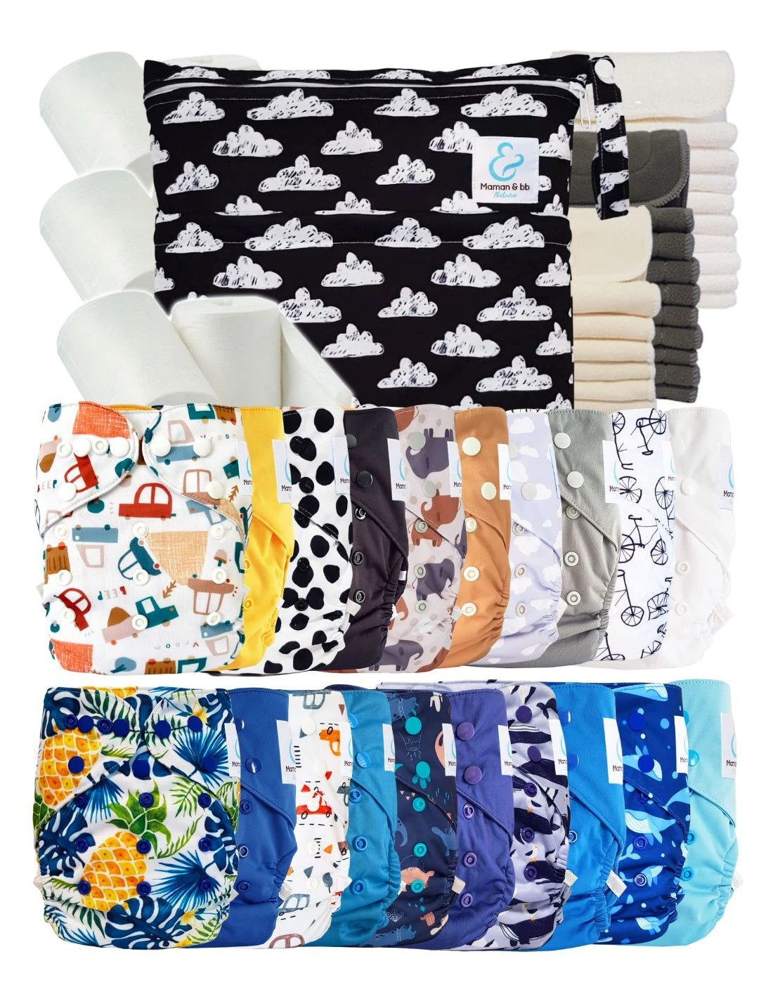 Mega Pack : 20 Couches Lavables TE2 + 30 Inserts + 400 Voiles + Sac - Stars 1 Mega Pack : 20 Couches Lavables TE2 + 30 Inserts + 400 Voiles + Sac - Stars