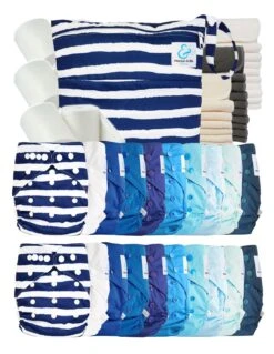 Mega Pack : 20 Couches Lavables TE2 + 30 Inserts + 400 Voiles + Sac - Mariniere