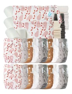 Mega Pack : 20 Couches Lavables TE2 + 30 Inserts + 400 Voiles + Sac - Poire