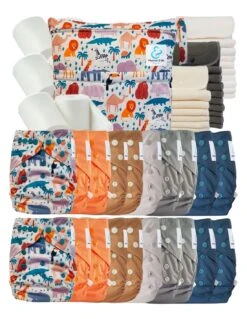 Mega Pack : 20 Couches Lavables TE2 + 30 Inserts + 400 Voiles + Sac - Savane