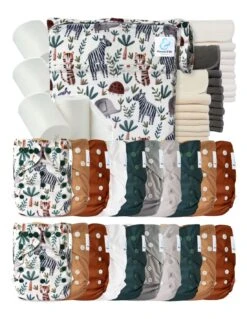Mega Pack : 20 Couches Lavables TE2 + 30 Inserts + Voiles + Sac - Safari