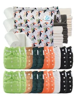 Mega Pack : Lot De 20 Couches Lavables TE1 + 40 Inserts + 400 Voiles + Sac Imperméable - Alban
