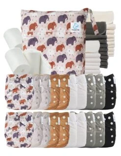 Mega Pack : Lot De 20 Couches Lavables TE1 + 40 Inserts + 400 Voiles + Sac Imperméable - Alphonse