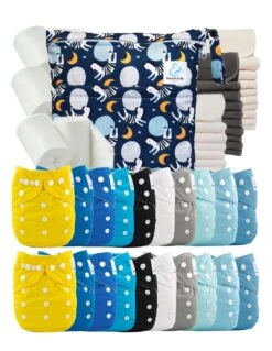 Mega Pack : Lot De 20 Couches Lavables TE1 + 40 Inserts + 400 Voiles + Sac Imperméable - Caleb