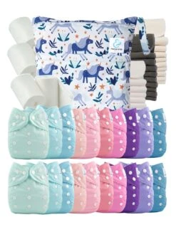 Mega Pack : Lot De 20 Couches Lavables TE1 + 40 Inserts + 400 Voiles + Sac Imperméable - Lina