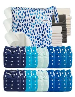 Mega Pack : Lot De 20 Couches Lavables TE1 + 40 Inserts + 400 Voiles + Sac Imperméable - Rain