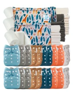 Mega Pack : Lot De 20 Couches Lavables TE1 + 40 Inserts + 400 Voiles + Sac Imperméable - Zoe