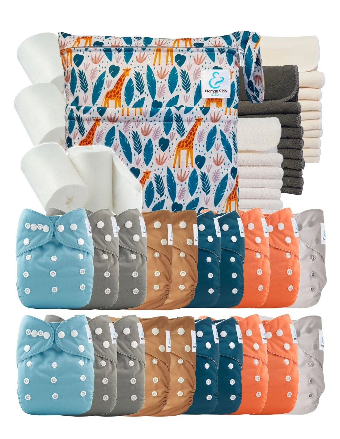 Mega Pack : Lot De 20 Couches Lavables TE1 + 40 Inserts + 400 Voiles + Sac Imperméable - Zoe 1 Mega Pack : Lot De 20 Couches Lavables TE1 + 40 Inserts + 400 Voiles + Sac Imperméable - Zoe