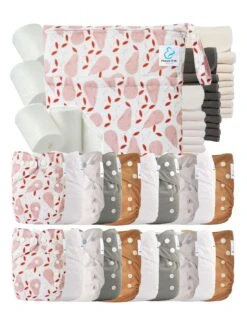 Mega Pack : Lot De 20 Couches Lavables TE1 + 40 Inserts + 400 Voiles + Sac Imperméable - Poire