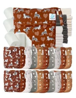 Mega Pack : Lot De 20 Couches Lavables TE1 + 40 Inserts + 400 Voiles + Sac Imperméable - Titou