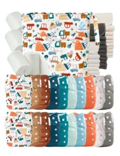 Mega Pack : Lot De 20 Couches Lavables TE1 + 40 Inserts + 400 Voiles + Sac Imperméable - Trucks