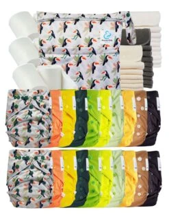 Mega Pack : Lot De 20 Couches Lavables TE2 + 30 Inserts + 400 Voiles + Sac Imperméable - Alban