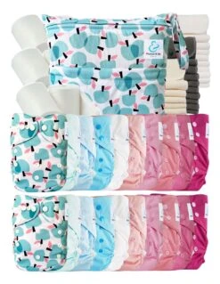 Mega Pack : Lot De 20 Couches Lavables TE2 + 30 Inserts + 400 Voiles + Sac Imperméable - Apples