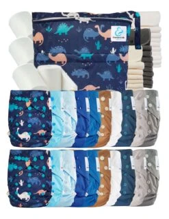 Mega Pack : Lot De 20 Couches Lavables TE2 + 30 Inserts + 400 Voiles + Sac - Jurassik