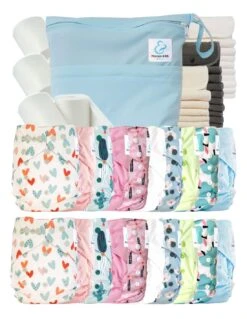 Mega Pack : Lot De 20 Couches Lavables TE2 + 30 Inserts + 400 Voiles + Sac Imperméable - Enjoy