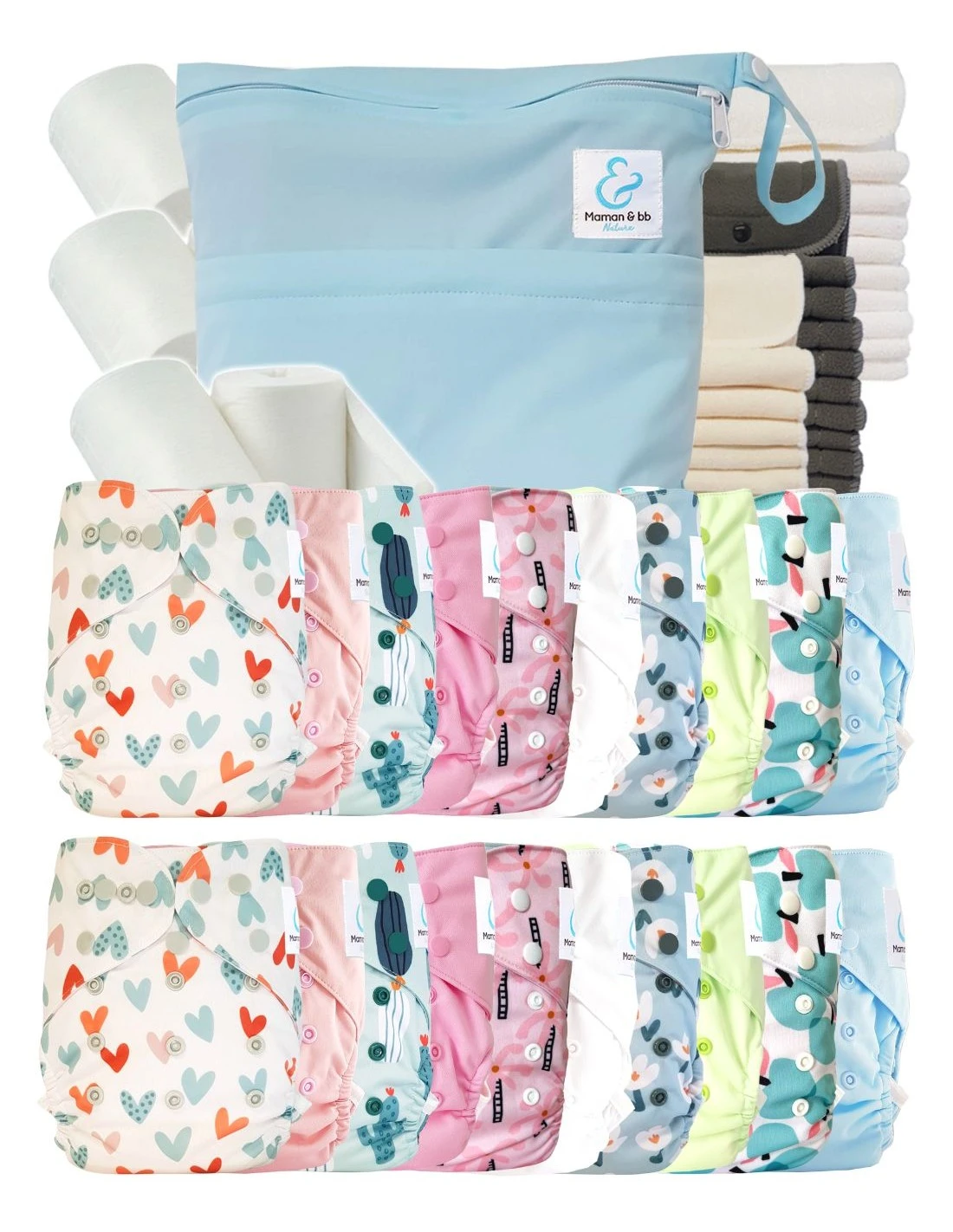 Mega Pack : Lot De 20 Couches Lavables TE2 + 30 Inserts + 400 Voiles + Sac Imperméable - Enjoy 1 Mega Pack : Lot De 20 Couches Lavables TE2 + 30 Inserts + 400 Voiles + Sac Imperméable - Enjoy