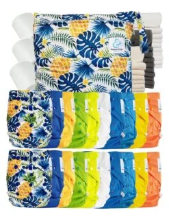 Mega Pack : Lot De 20 Couches Lavables TE2 + 30 Inserts + 400 Voiles + Sac Imperméable - Exotic