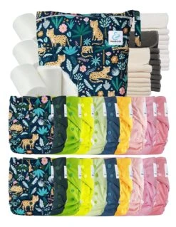 Mega Pack : Lot De 20 Couches Lavables TE2 + 30 Inserts + 400 Voiles + Sac Imperméable - Leopold