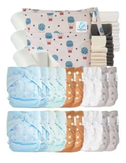 Mega Pack : Lot De 20 Couches Lavables TE2 + 30 Inserts + 400 Voiles + Sac Imperméable - Discovery