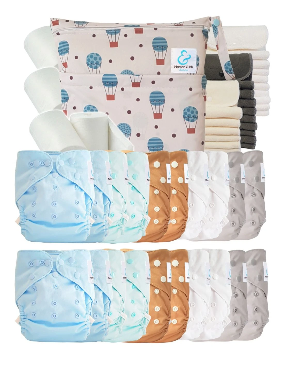 Mega Pack : Lot De 20 Couches Lavables TE2 + 30 Inserts + 400 Voiles + Sac Imperméable - Discovery 1 Mega Pack : Lot De 20 Couches Lavables TE2 + 30 Inserts + 400 Voiles + Sac Imperméable - Discovery