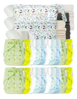 Mega Pack : Lot De 20 Couches Lavables TE2 + 30 Inserts + 400 Voiles + Sac Imperméable - Nature