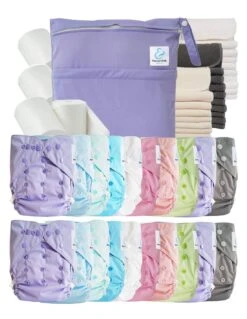 Mega Pack : Lot De 20 Couches Lavables TE2 + 30 Inserts + 400 Voiles + Sac Imperméable - Poeme