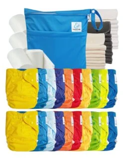 Mega Pack : Lot De 20 Couches Lavables TE2 + 30 Inserts + 400 Voiles + Sac Imperméable - Smile