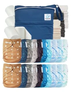 Mega Pack : Lot De 20 Couches Lavables TE2 + 30 Inserts + 400 Voiles + Sac Imperméable - Vintage