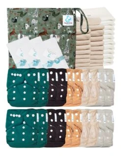 Mega Pack Sensitive : 20 Couches Lavables TE1 + Inserts + Voiles + Sac - Jungle