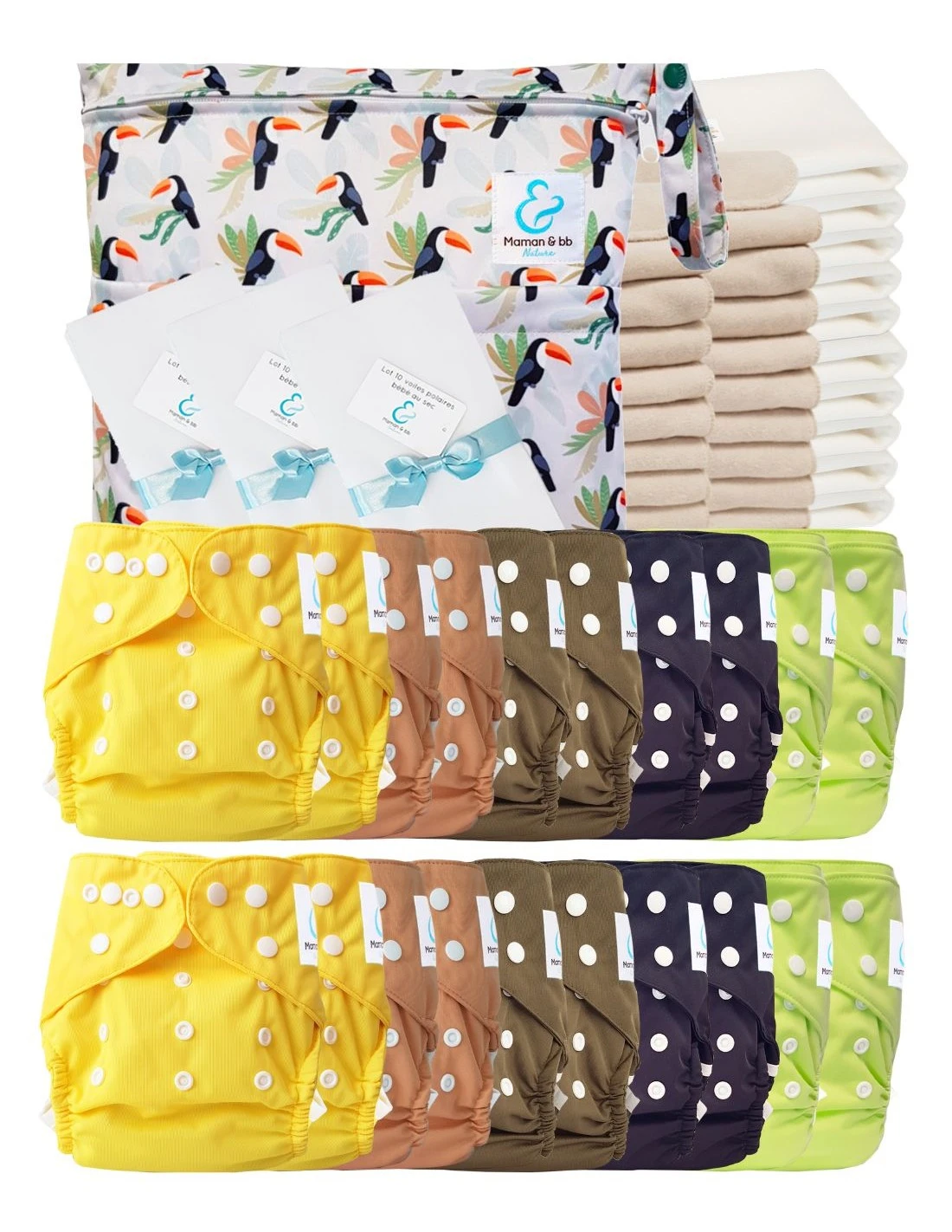 Mega Pack Sensitive : 20 Couches Lavables TE2 Inserts Voiles Sac - Alban 1 Mega Pack Sensitive : 20 Couches Lavables TE2 Inserts Voiles Sac - Alban