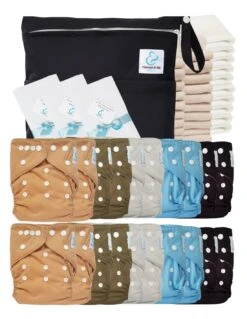 Mega Pack Sensitive : Lot De 20 Couches Lavables TE1 + Inserts + Voiles + Sac -Retro