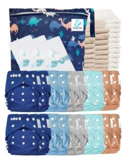 Mega Pack Sensitive : Lot De 20 Couches Lavables TE2 + Inserts + Voiles + Sac - Indigo