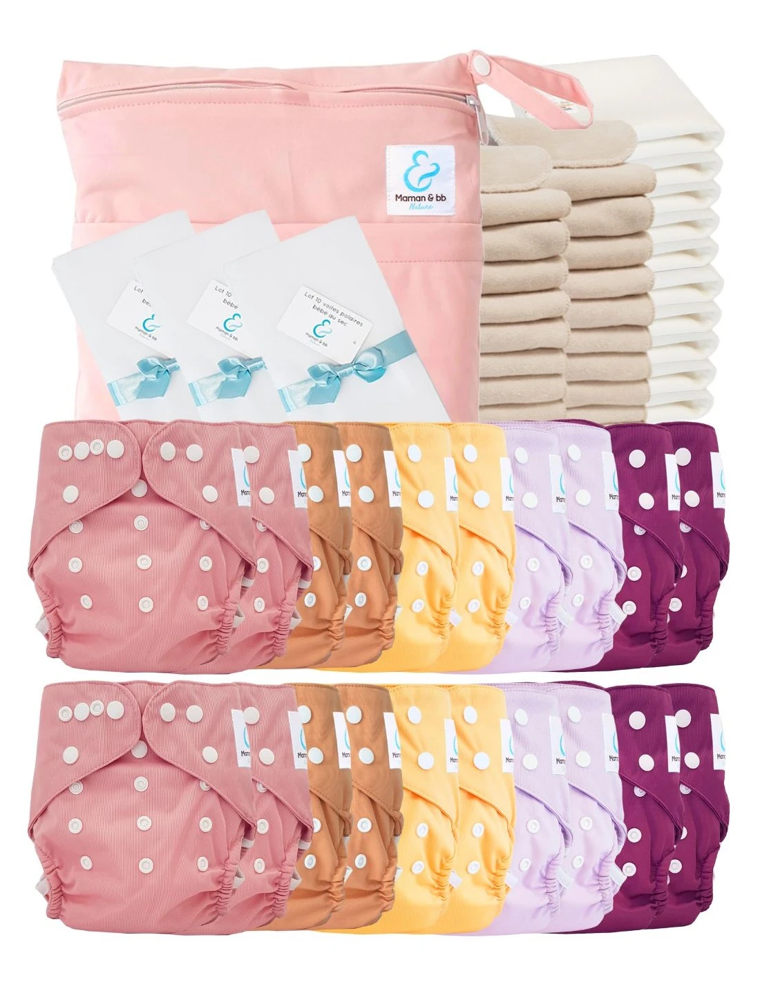 Mega Pack Sensitive : Lot De 20 Couches Lavables TE2 + Inserts + Voiles + Sac - Doll 1 Mega Pack Sensitive : Lot De 20 Couches Lavables TE2 + Inserts + Voiles + Sac - Doll