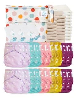 Mega Pack Sensitive : 20 Couches Lavables TE2 Inserts Voiles Sac - Rainbow