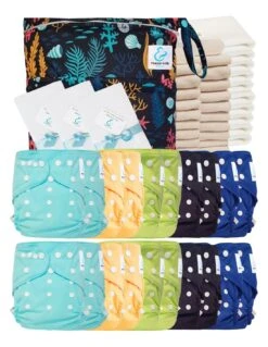 Mega Pack Sensitive : Lot De 20 Couches Lavables TE2 + Inserts + Voiles + Sac - Retro