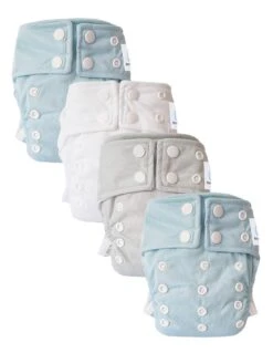 Newborn Sensitive - Lot De 4 Couches Lavables Intégrales TE1 à Poche Et Double Goussets - SKy