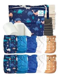 Pack Complet Bambou TE2 - Couches Lavables + Inserts Bambou - Blue Jurassik