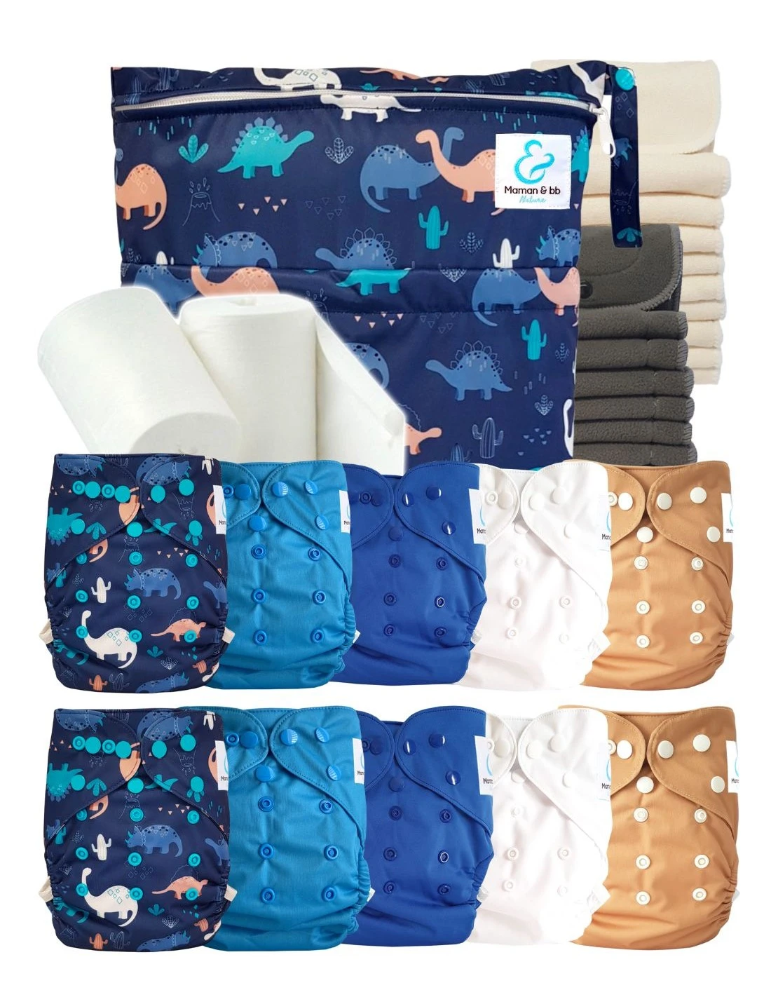 Pack Complet Bambou TE2 - Couches Lavables + Inserts Bambou - Blue Jurassik 1 Pack Complet Bambou TE2 - Couches Lavables + Inserts Bambou - Blue Jurassik