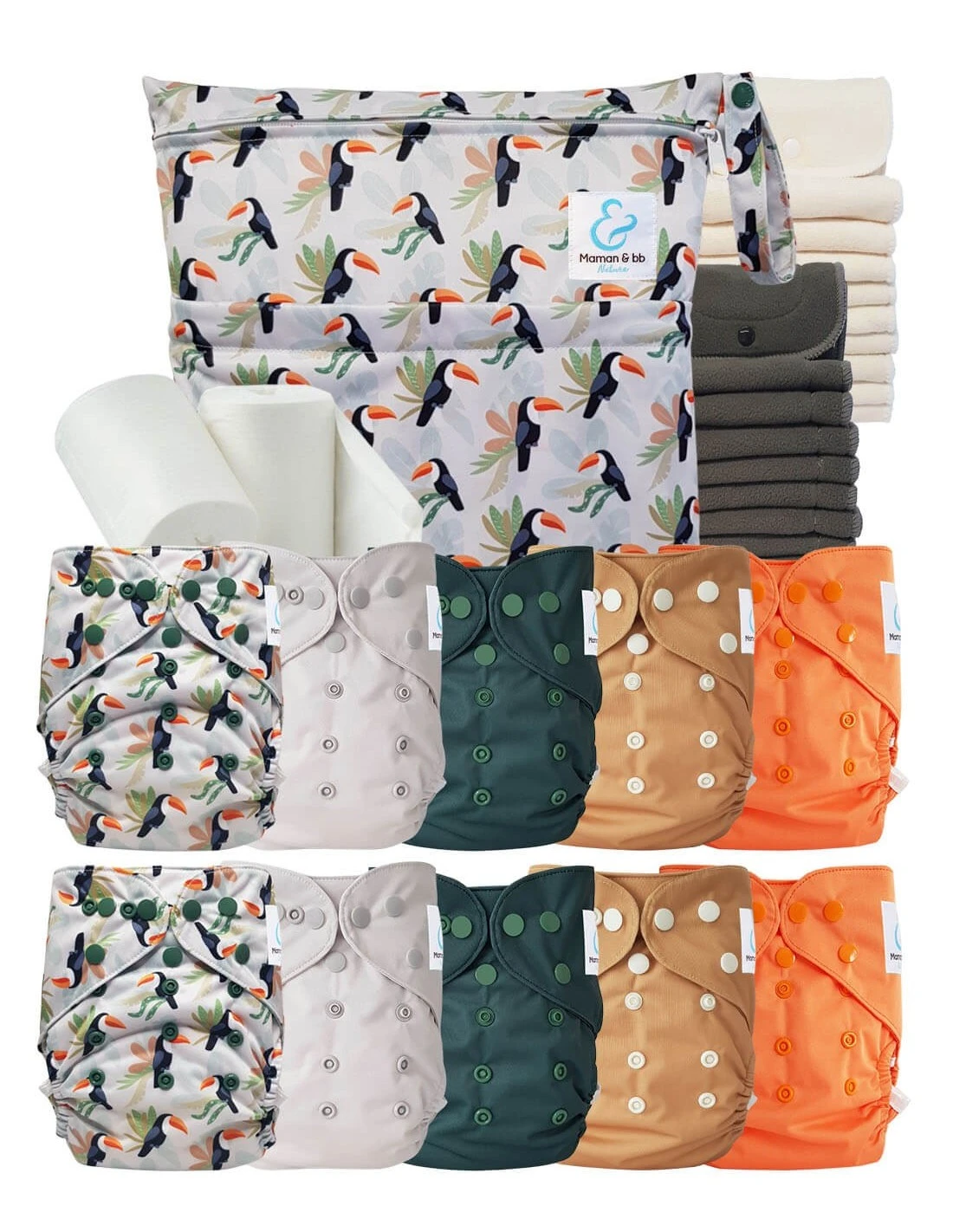 Pack Complet Bambou TE2 - Couches Lavables + Inserts Bambou Et Inserts - Alban Le Toucan 1 Pack Complet Bambou TE2 - Couches Lavables + Inserts Bambou Et Inserts - Alban Le Toucan