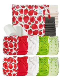 Pack Complet Bambou TE2 - Couches Lavables + Inserts Bambou Et Inserts - Fraises