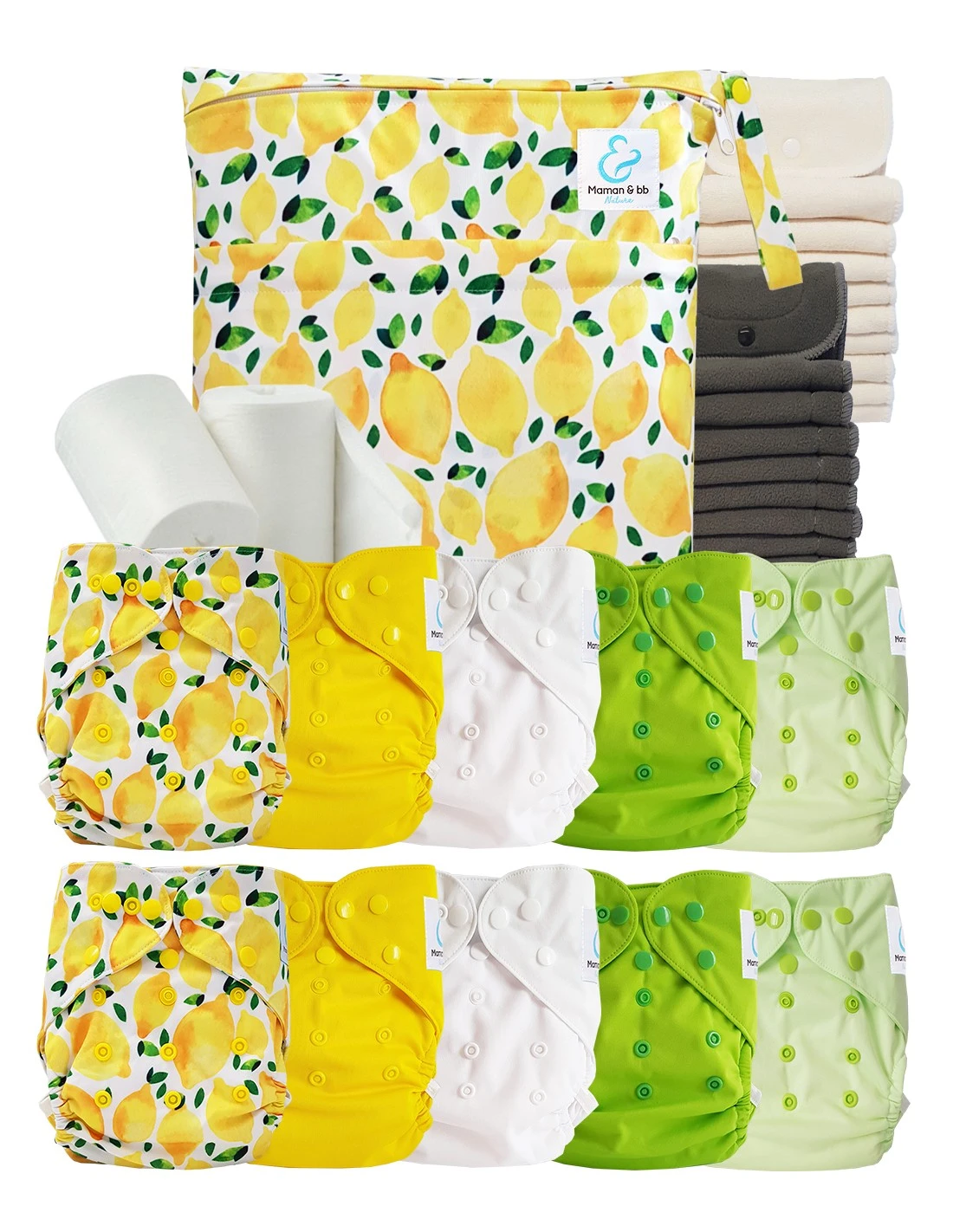 Pack Complet Bambou TE2 - Couches Lavables + Inserts Bambou Et Inserts - Lemon 1 Pack Complet Bambou TE2 - Couches Lavables + Inserts Bambou Et Inserts - Lemon