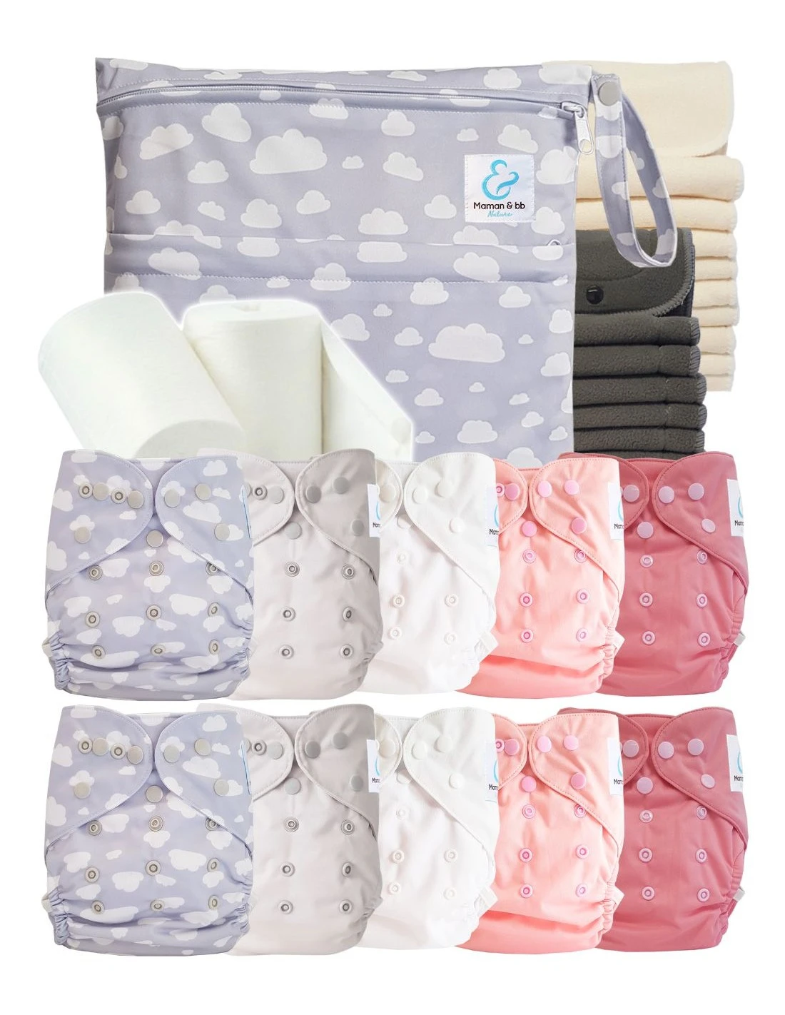Pack Complet Bambou TE2 - Couches Lavables + Inserts Bambou Et Inserts - Pink Cloudy 1 Pack Complet Bambou TE2 - Couches Lavables + Inserts Bambou Et Inserts - Pink Cloudy