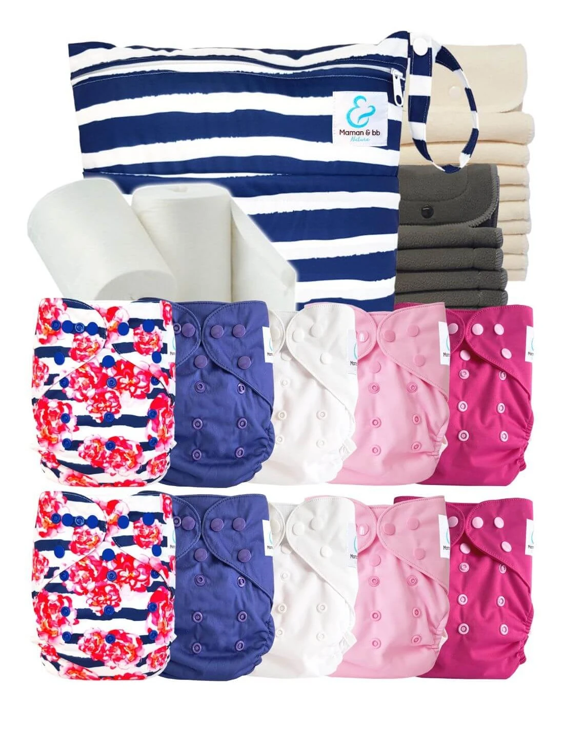 Pack Complet Bambou TE2 - Couches Lavables + Inserts Bambou - Flower Power 1 Pack Complet Bambou TE2 - Couches Lavables + Inserts Bambou - Flower Power