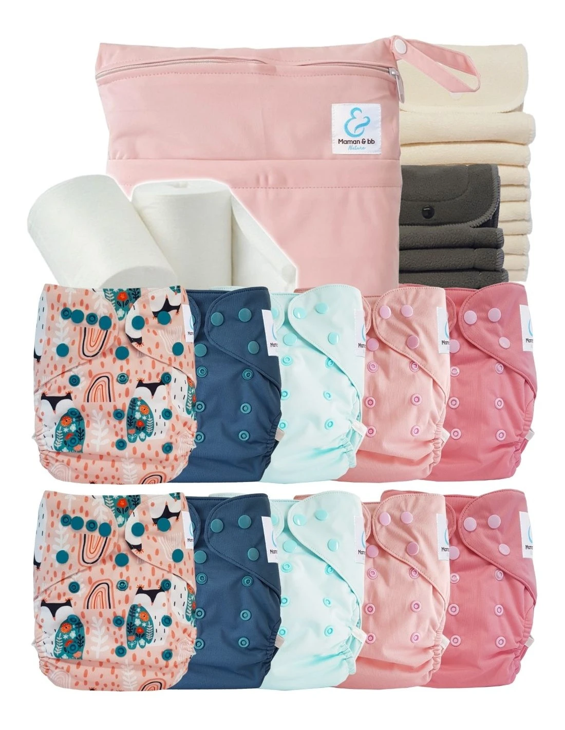 Pack Complet Bambou TE2 - Couches Lavables + Inserts Bambou - Lilou 1 Pack Complet Bambou TE2 - Couches Lavables + Inserts Bambou - Lilou