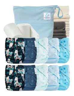Pack Complet Bambou TE2 - Couches Lavables + Inserts - Hilda Bleue