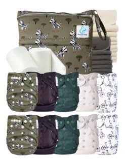 Pack Complet Bambou TE2 - Couches Lavables + Inserts - Leo Le Zèbre